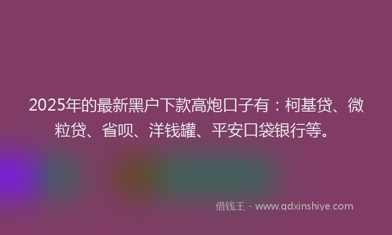 2025年的最新黑户下款高炮口子有：柯基贷、微粒贷、省呗、洋钱罐、平安口袋银行等。