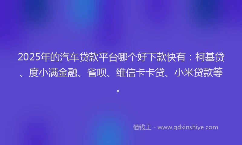 2025年的汽车贷款平台哪个好下款快有：柯基贷、度小满金融、省呗、维信卡卡贷、小米贷款等。
