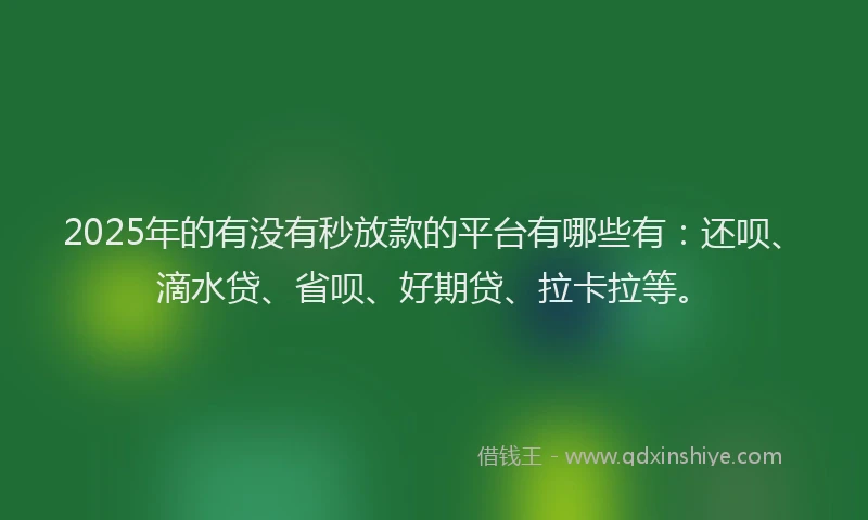 2025年的有没有秒放款的平台有哪些有：还呗、滴水贷、省呗、好期贷、拉卡拉等。