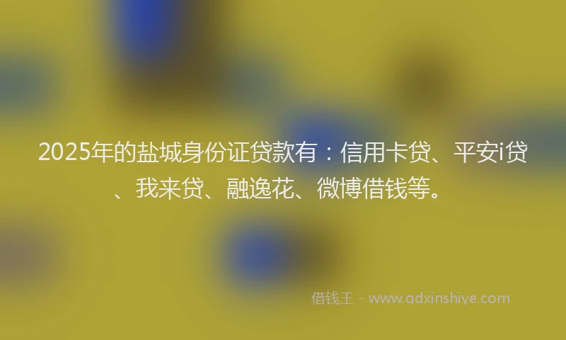 2025年的盐城身份证贷款有：信用卡贷、平安i贷、我来贷、融逸花、微博借钱等。