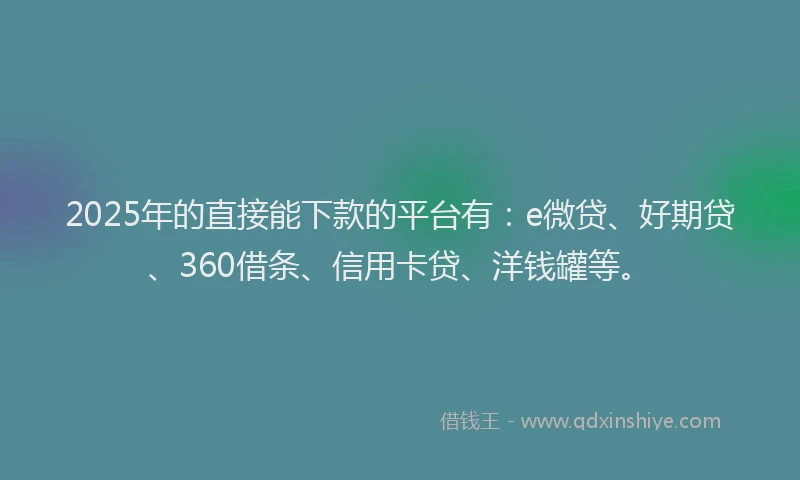 2025年的直接能下款的平台有：e微贷、好期贷、360借条、信用卡贷、洋钱罐等。