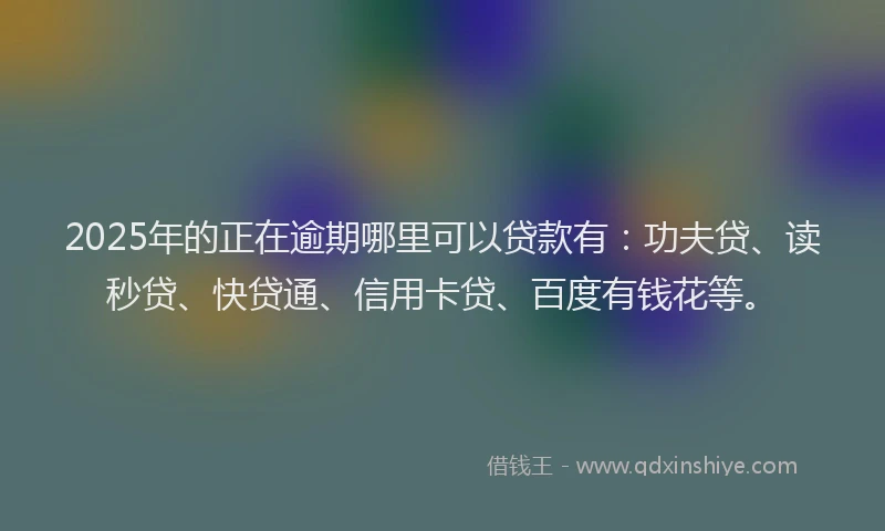 2025年的正在逾期哪里可以贷款有：功夫贷、读秒贷、快贷通、信用卡贷、百度有钱花等。