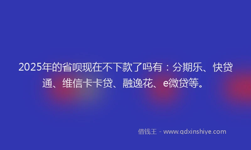 2025年的省呗现在不下款了吗有：分期乐、快贷通、维信卡卡贷、融逸花、e微贷等。