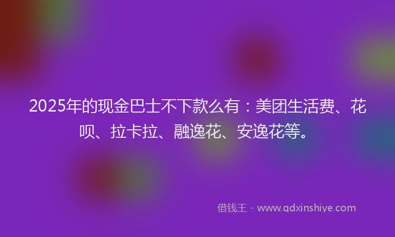 2025年的现金巴士不下款么有：美团生活费、花呗、拉卡拉、融逸花、安逸花等。