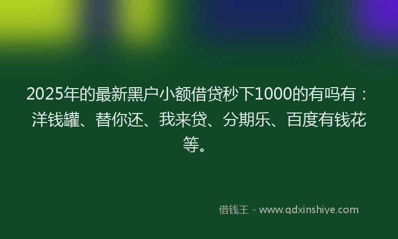 2025年的最新黑户小额借贷秒下1000的有吗有：洋钱罐、替你还、我来贷、分期乐、百度有钱花等。