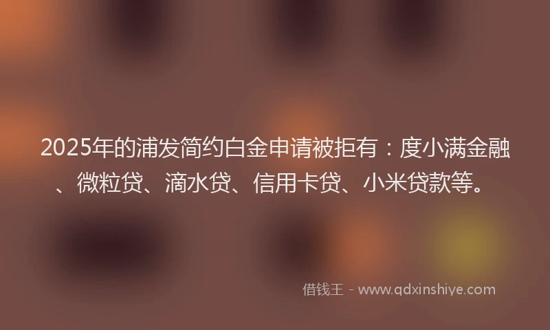 2025年的浦发简约白金申请被拒有：度小满金融、微粒贷、滴水贷、信用卡贷、小米贷款等。