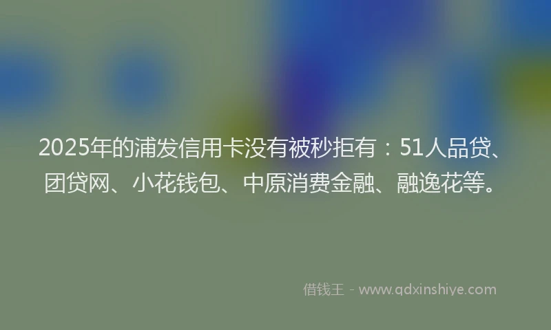2025年的浦发信用卡没有被秒拒有：51人品贷、团贷网、小花钱包、中原消费金融、融逸花等。