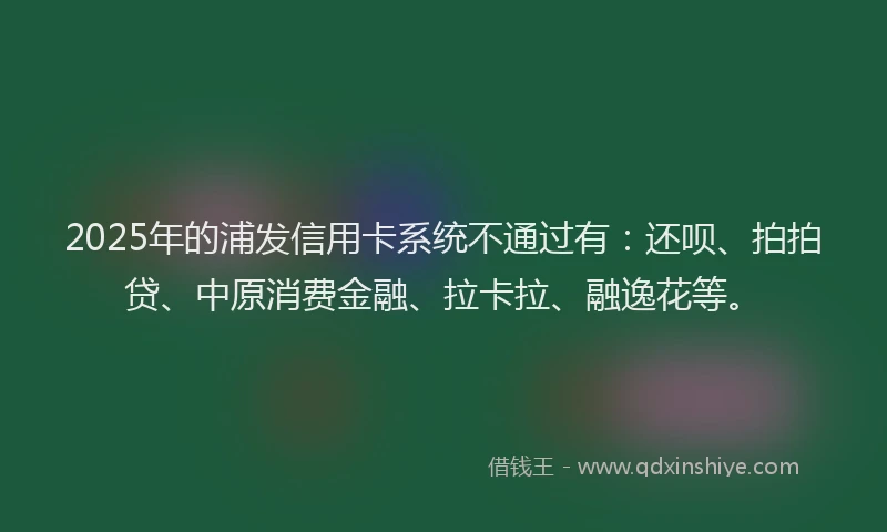 2025年的浦发信用卡系统不通过有：还呗、拍拍贷、中原消费金融、拉卡拉、融逸花等。