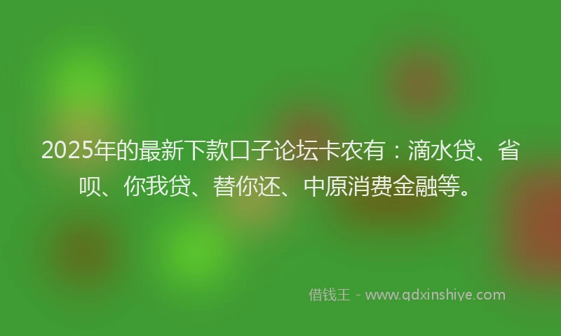 2025年的最新下款口子论坛卡农有：滴水贷、省呗、你我贷、替你还、中原消费金融等。