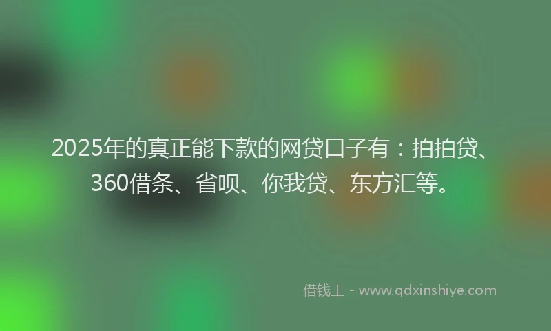 2025年的真正能下款的网贷口子有：拍拍贷、360借条、省呗、你我贷、东方汇等。