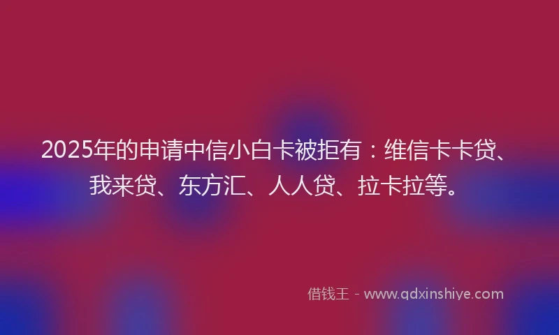 2025年的申请中信小白卡被拒有：维信卡卡贷、我来贷、东方汇、人人贷、拉卡拉等。