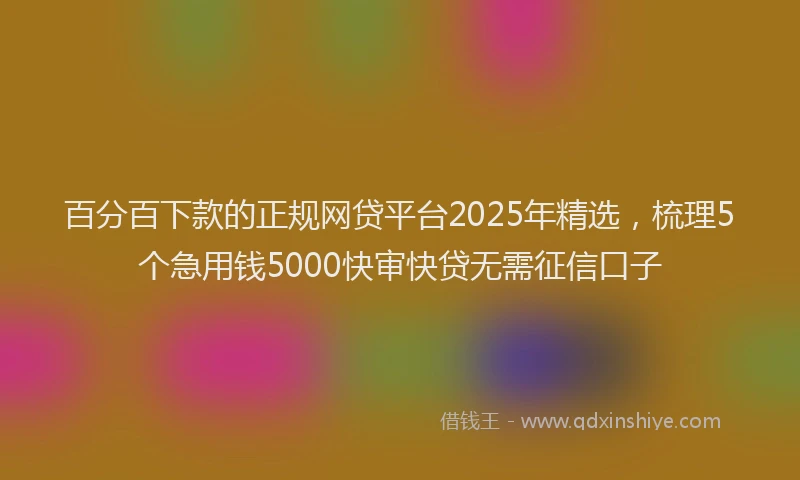 百分百下款的正规网贷平台2025年精选，梳理5个急用钱5000快审快贷无需征信口子