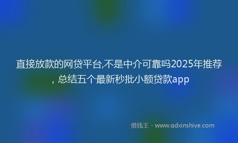 直接放款的网贷平台,不是中介可靠吗2025年推荐，总结五个最新秒批小额贷款app
