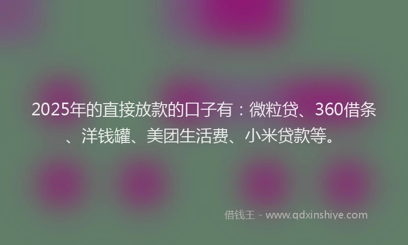 2025年的直接放款的口子有：微粒贷、360借条、洋钱罐、美团生活费、小米贷款等。
