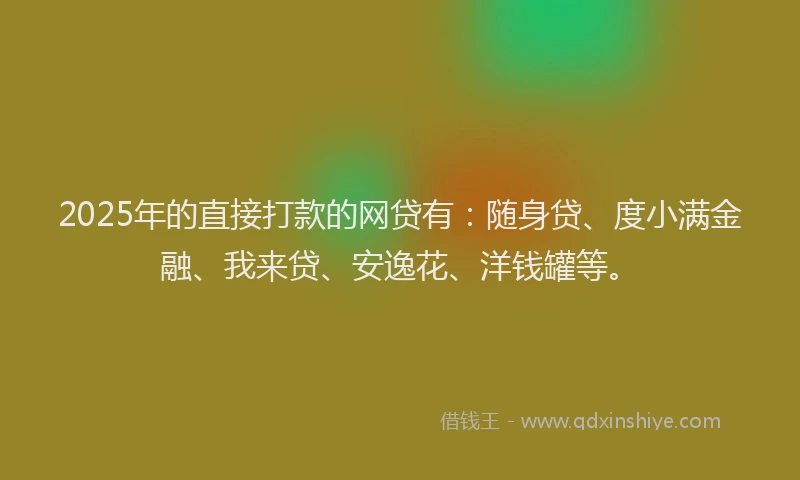 2025年的直接打款的网贷有：随身贷、度小满金融、我来贷、安逸花、洋钱罐等。