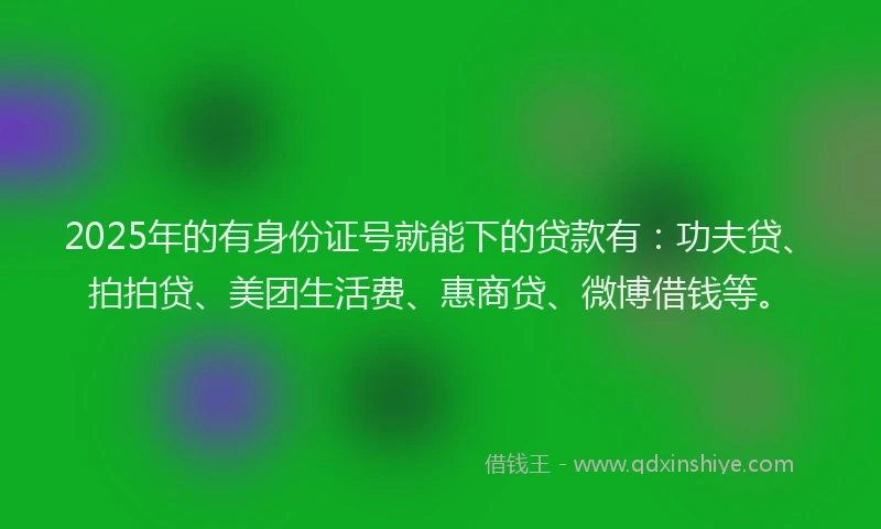 2025年的有身份证号就能下的贷款有：功夫贷、拍拍贷、美团生活费、惠商贷、微博借钱等。