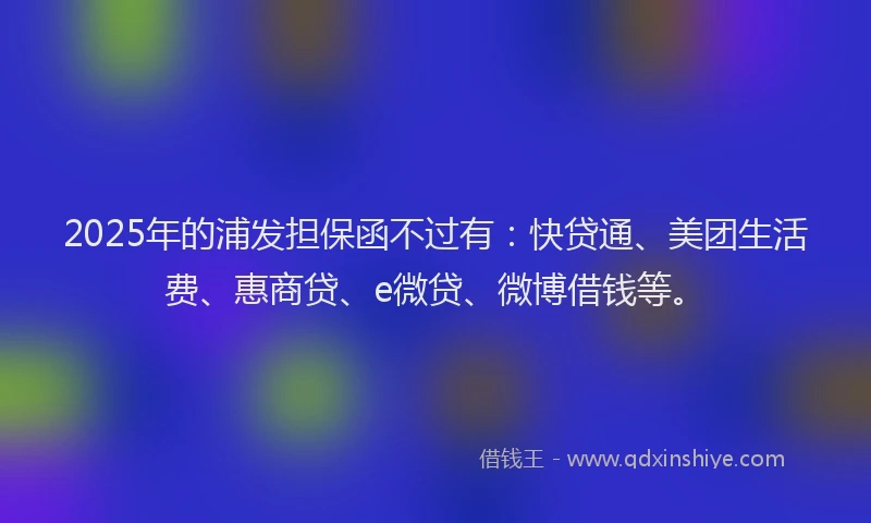 2025年的浦发担保函不过有：快贷通、美团生活费、惠商贷、e微贷、微博借钱等。
