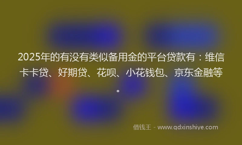 2025年的有没有类似备用金的平台贷款有：维信卡卡贷、好期贷、花呗、小花钱包、京东金融等。