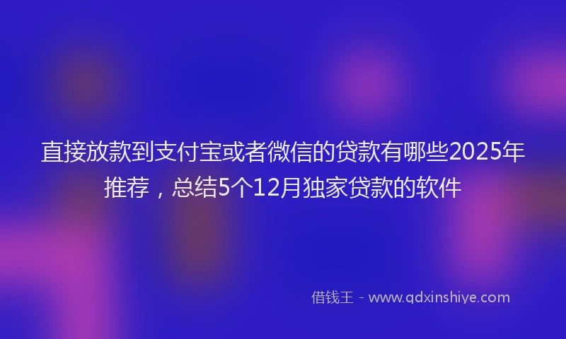 直接放款到支付宝或者微信的贷款有哪些2025年推荐，总结5个12月独家贷款的软件