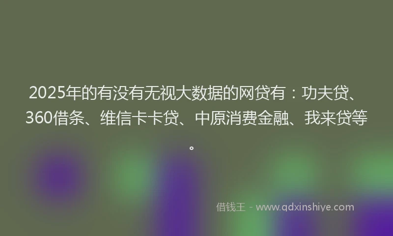 2025年的有没有无视大数据的网贷有：功夫贷、360借条、维信卡卡贷、中原消费金融、我来贷等。
