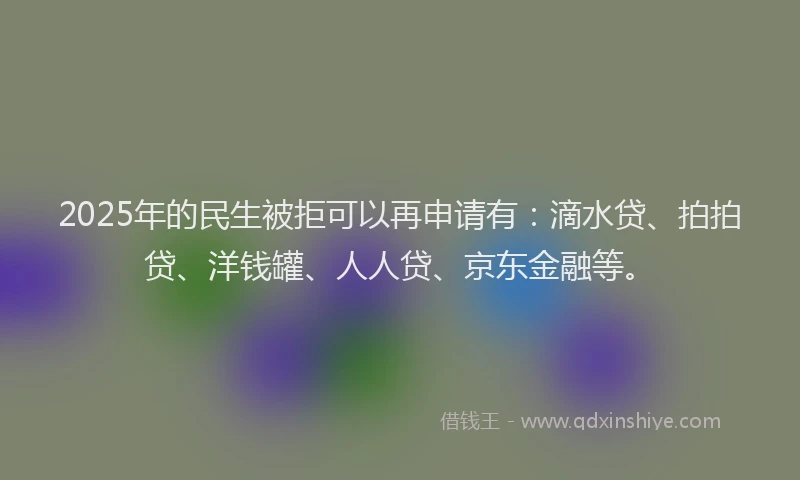 2025年的民生被拒可以再申请有：滴水贷、拍拍贷、洋钱罐、人人贷、京东金融等。