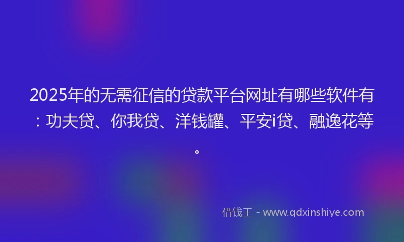 2025年的无需征信的贷款平台网址有哪些软件有：功夫贷、你我贷、洋钱罐、平安i贷、融逸花等。