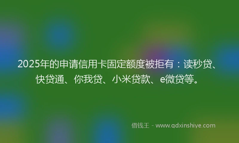 2025年的申请信用卡固定额度被拒有：读秒贷、快贷通、你我贷、小米贷款、e微贷等。