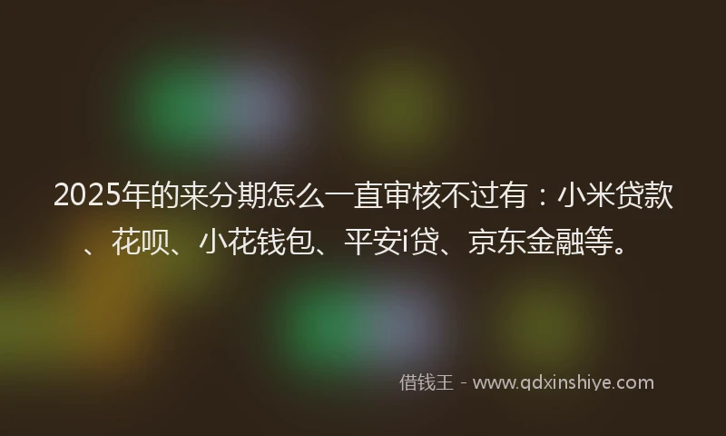 2025年的来分期怎么一直审核不过有：小米贷款、花呗、小花钱包、平安i贷、京东金融等。