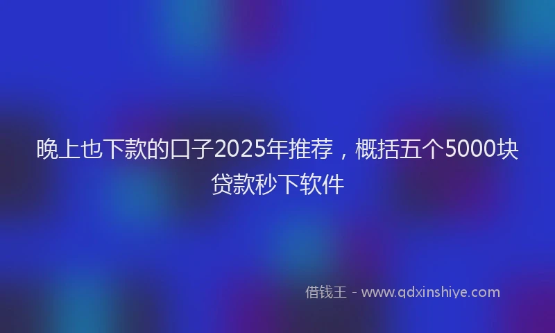 晚上也下款的口子2025年推荐，概括五个5000块贷款秒下软件