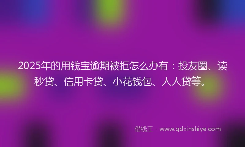 2025年的用钱宝逾期被拒怎么办有：投友圈、读秒贷、信用卡贷、小花钱包、人人贷等。