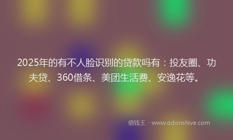 2025年的有不人脸识别的贷款吗有：投友圈、功夫贷、360借条、美团生活费、安逸花等。