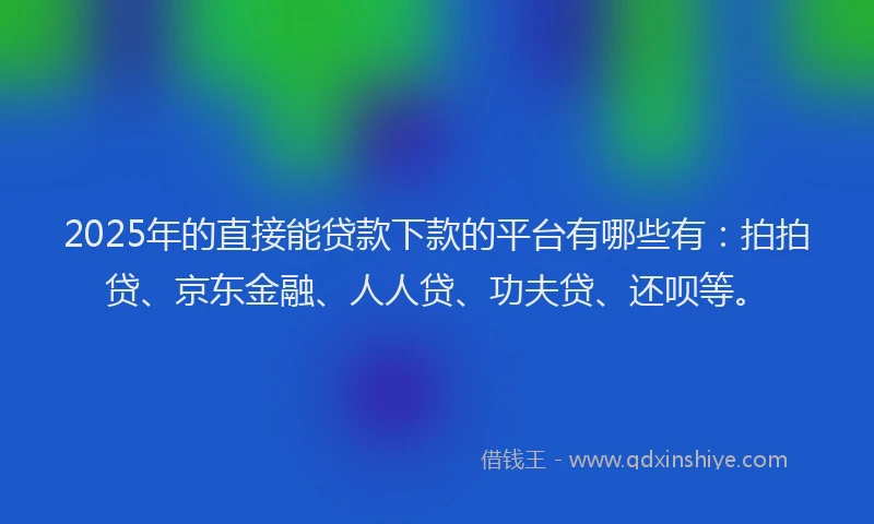 2025年的直接能贷款下款的平台有哪些有：拍拍贷、京东金融、人人贷、功夫贷、还呗等。