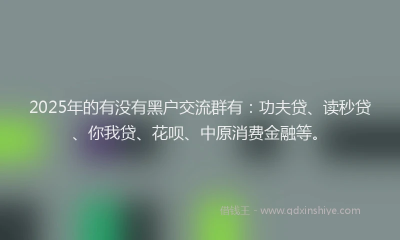2025年的有没有黑户交流群有：功夫贷、读秒贷、你我贷、花呗、中原消费金融等。