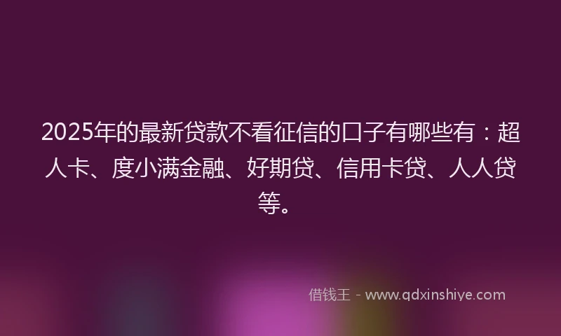 2025年的最新贷款不看征信的口子有哪些有：超人卡、度小满金融、好期贷、信用卡贷、人人贷等。