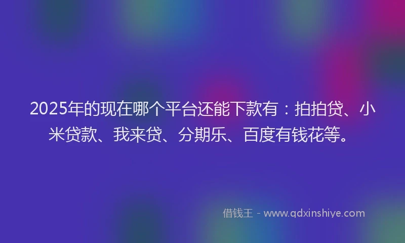 2025年的现在哪个平台还能下款有：拍拍贷、小米贷款、我来贷、分期乐、百度有钱花等。