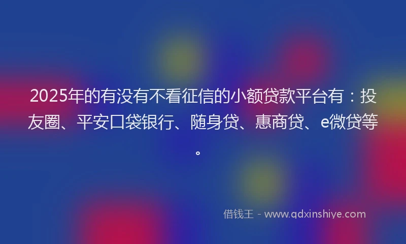2025年的有没有不看征信的小额贷款平台有：投友圈、平安口袋银行、随身贷、惠商贷、e微贷等。