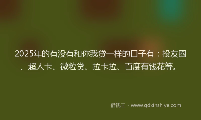 2025年的有没有和你我贷一样的口子有：投友圈、超人卡、微粒贷、拉卡拉、百度有钱花等。