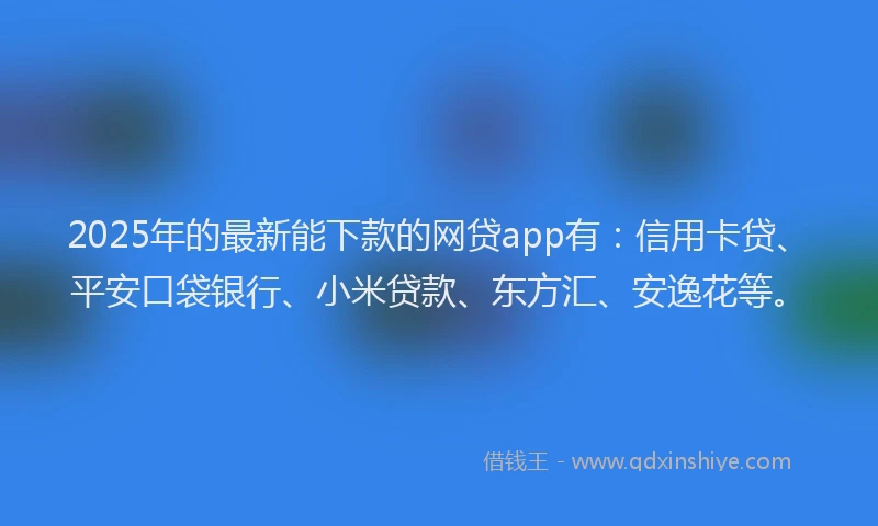 2025年的最新能下款的网贷app有：信用卡贷、平安口袋银行、小米贷款、东方汇、安逸花等。