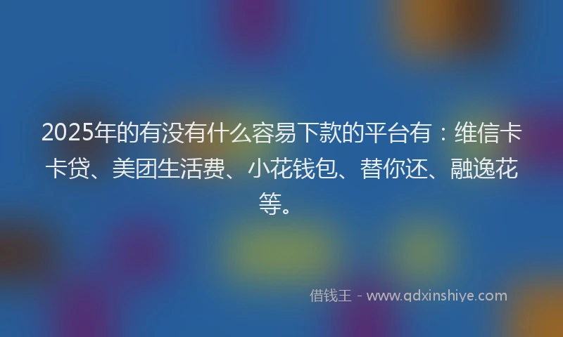 2025年的有没有什么容易下款的平台有：维信卡卡贷、美团生活费、小花钱包、替你还、融逸花等。