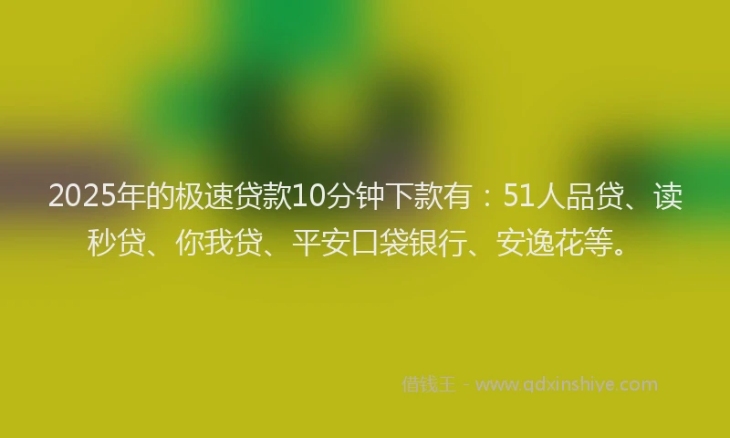2025年的极速贷款10分钟下款有：51人品贷、读秒贷、你我贷、平安口袋银行、安逸花等。
