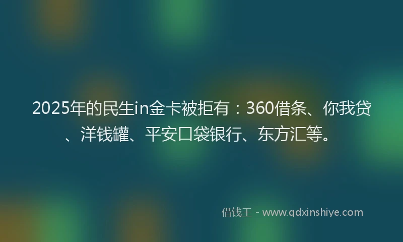 2025年的民生in金卡被拒有：360借条、你我贷、洋钱罐、平安口袋银行、东方汇等。