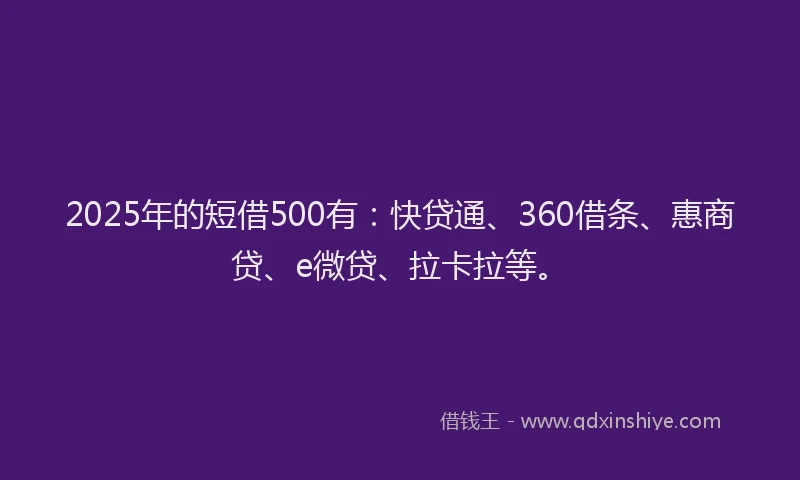 2025年的短借500有：快贷通、360借条、惠商贷、e微贷、拉卡拉等。