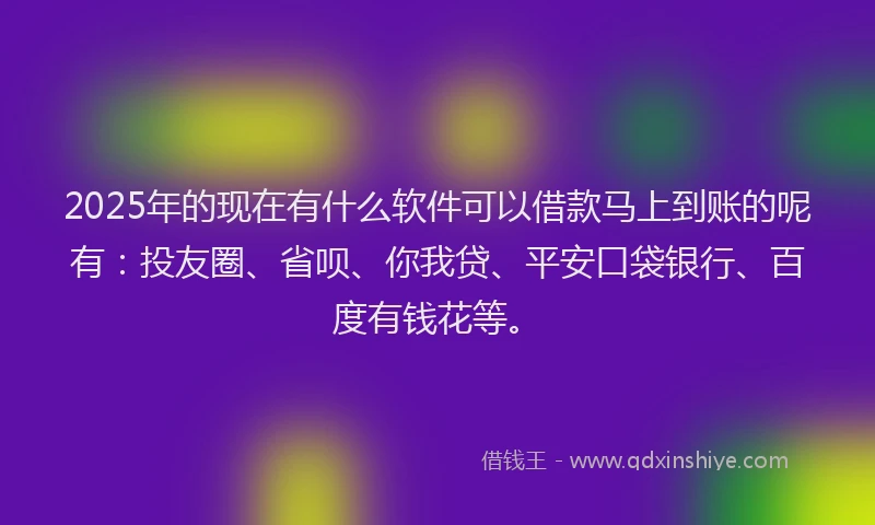 2025年的现在有什么软件可以借款马上到账的呢有：投友圈、省呗、你我贷、平安口袋银行、百度有钱花等。