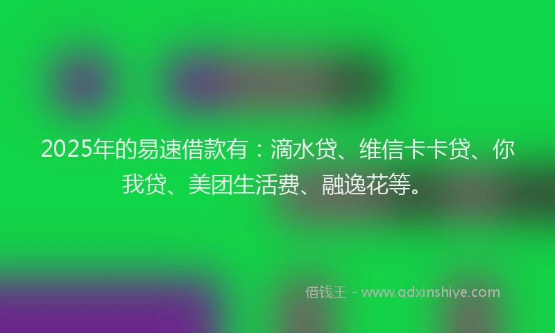 2025年的易速借款有：滴水贷、维信卡卡贷、你我贷、美团生活费、融逸花等。