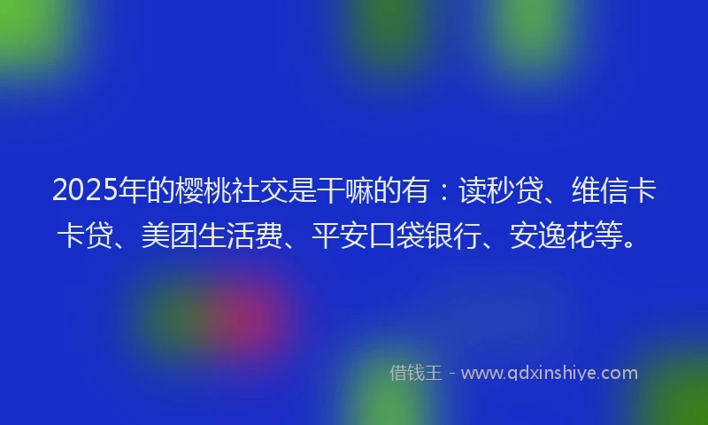 2025年的樱桃社交是干嘛的有：读秒贷、维信卡卡贷、美团生活费、平安口袋银行、安逸花等。