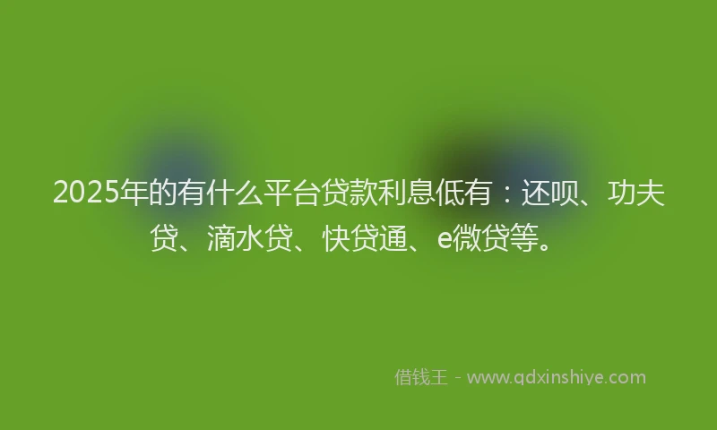 2025年的有什么平台贷款利息低有：还呗、功夫贷、滴水贷、快贷通、e微贷等。