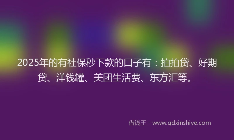 2025年的有社保秒下款的口子有：拍拍贷、好期贷、洋钱罐、美团生活费、东方汇等。