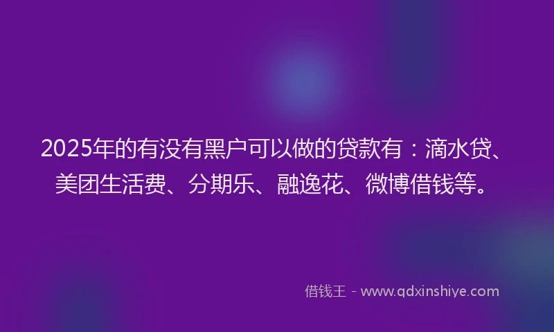 2025年的有没有黑户可以做的贷款有：滴水贷、美团生活费、分期乐、融逸花、微博借钱等。