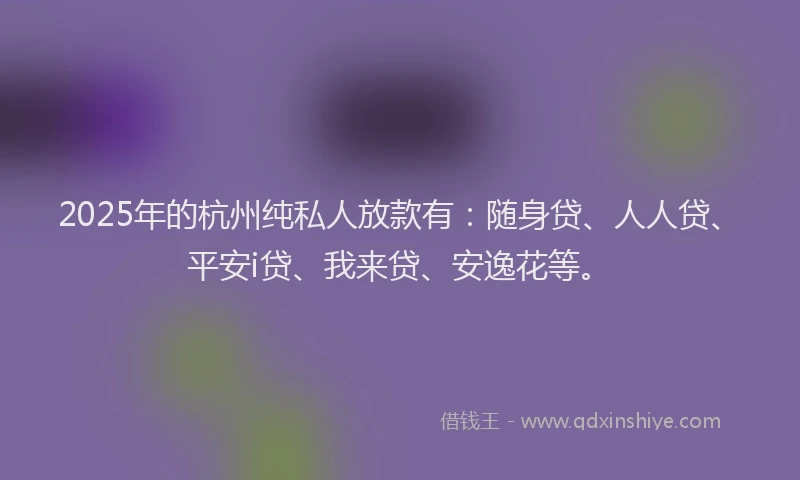 2025年的杭州纯私人放款有：随身贷、人人贷、平安i贷、我来贷、安逸花等。