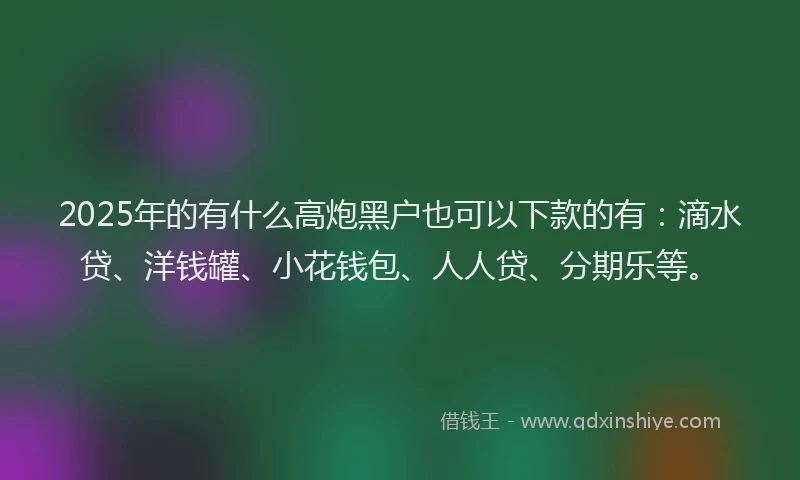 2025年的有什么高炮黑户也可以下款的有:滴水贷、洋钱罐、小花钱包、人人贷、分期乐等。